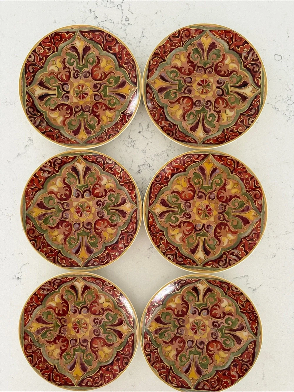 Pottery Barn Red, Green & yellow Decorative Ceramic Plates - Set of 6